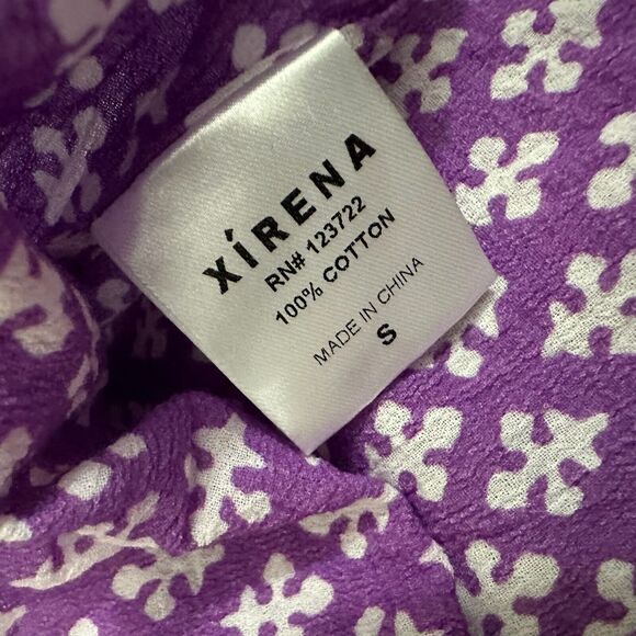 NWOT XIRENA Puff-Sleeve Nissa Babydoll Mini Dress in Purple Clover Print - Picture 13 of 15